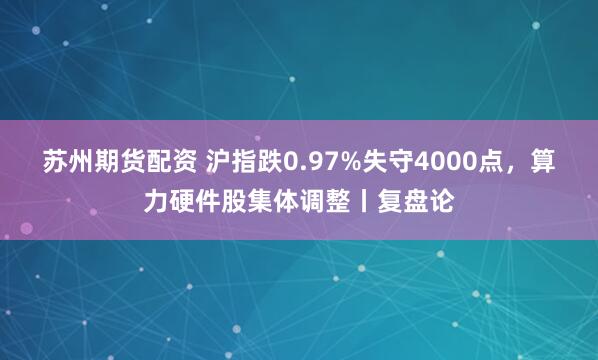 苏州期货配资 沪指跌0.97%失守4000点，算力硬件股集体调整丨复盘论