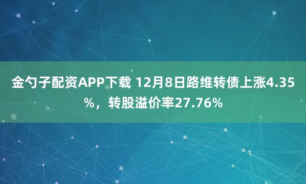 金勺子配资APP下载 12月8日路维转债上涨4.35%，转股溢价率27.76%